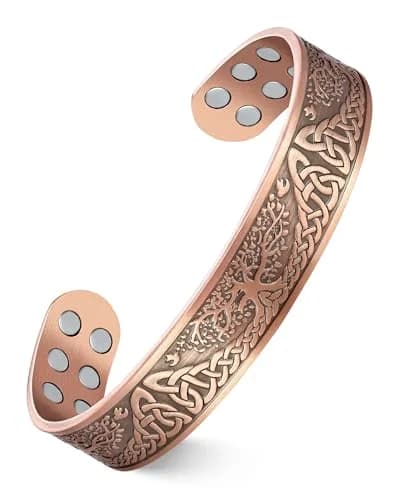 Feraco Pure Copper Magnetic Bracelet with 18x 3800 Gauss Magnets, 17.5cm (6.89") | Tree of Life Engraved thumbnail 1