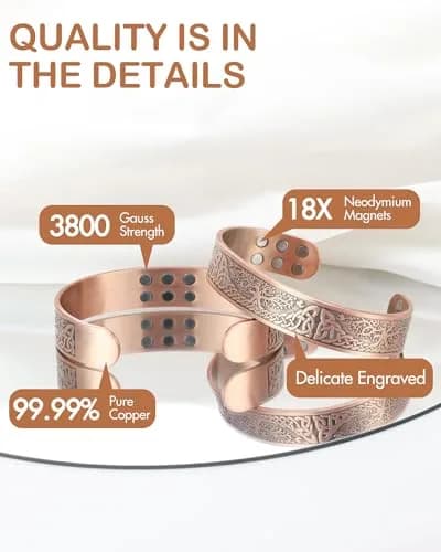 Feraco Pure Copper Magnetic Bracelet with 18x 3800 Gauss Magnets, 17.5cm (6.89") | Tree of Life Engraved thumbnail 4