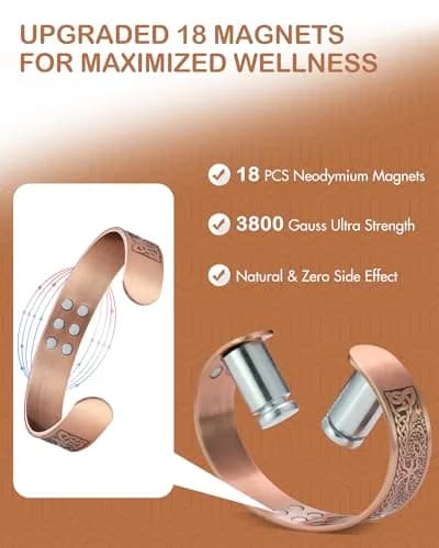 Feraco Pure Copper Magnetic Bracelet with 18x 3800 Gauss Magnets, 17.5cm (6.89") | Tree of Life Engraved thumbnail 2