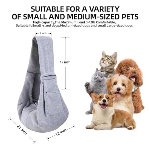 ARZQUT Dog and Cats Carrier Sling, Small Pet Carrier with Storage Pocket | Reversible, Hand-Free, Portable (21x12 inches) thumbnail 5