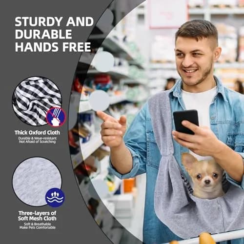 ARZQUT Dog and Cats Carrier Sling, Small Pet Carrier with Storage Pocket | Reversible, Hand-Free, Portable (21x12 inches) thumbnail 7