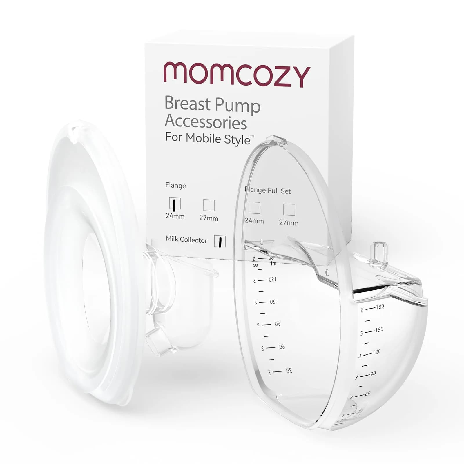 Momcozy M6 Breast Pump Accessories 24mm Flange & Milk Collector | BPA-Free Silicone, Original USA Import — Regular-Flange 24mm & Collector