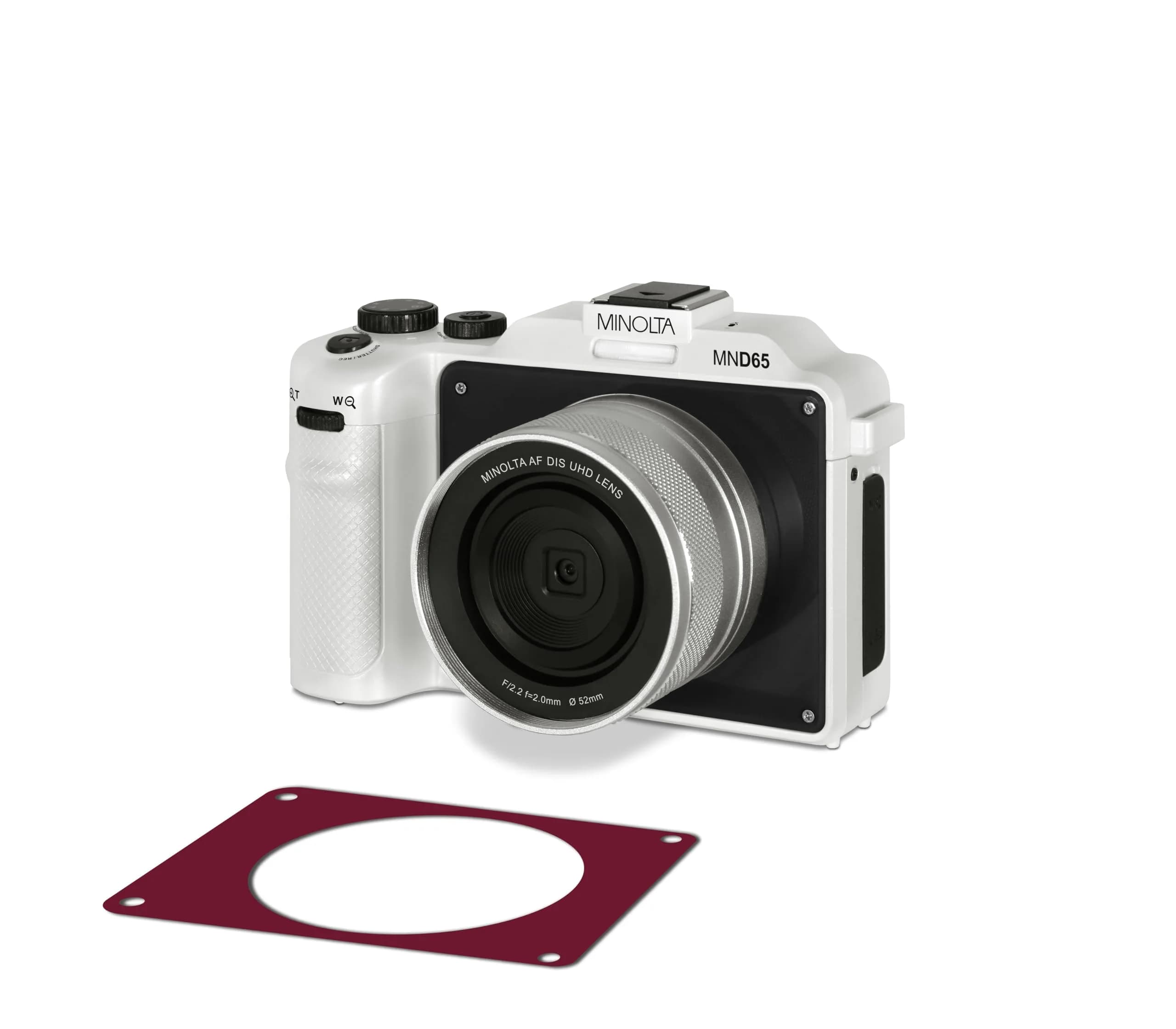 Minolta MND65 Selfie Shot Digital Camera 56MP 4K 60fps 18X Zoom | White with Red Faceplate — Black - Red