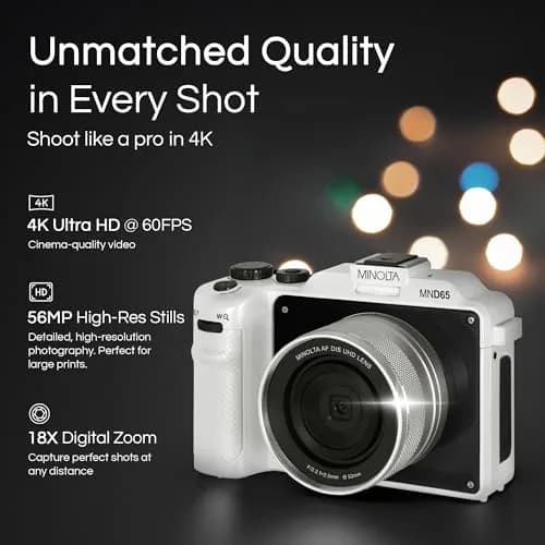 Minolta MND65 Selfie Shot Digital Camera 56MP 4K 60fps 18X Zoom | White with Red Faceplate thumbnail 2