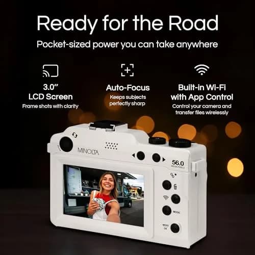 Minolta MND65 Selfie Shot Digital Camera 56MP 4K 60fps 18X Zoom | White with Red Faceplate thumbnail 3