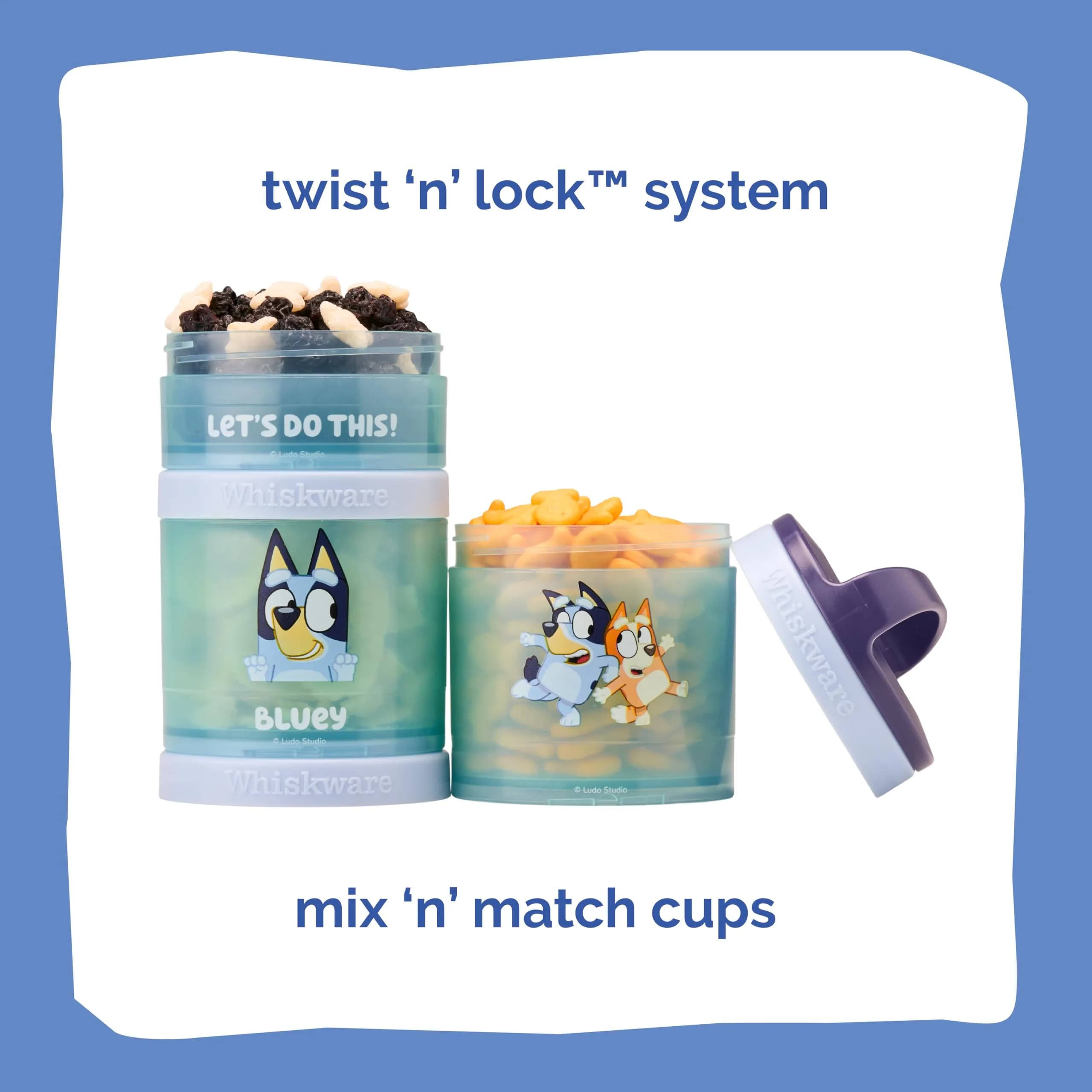 Whiskware Bluey Snack Containers, 3 Stackable Snack Cups (1/3 Cup, 1 Cup, 1 Cup) | Durable & Mess-Free for Kids - view 3