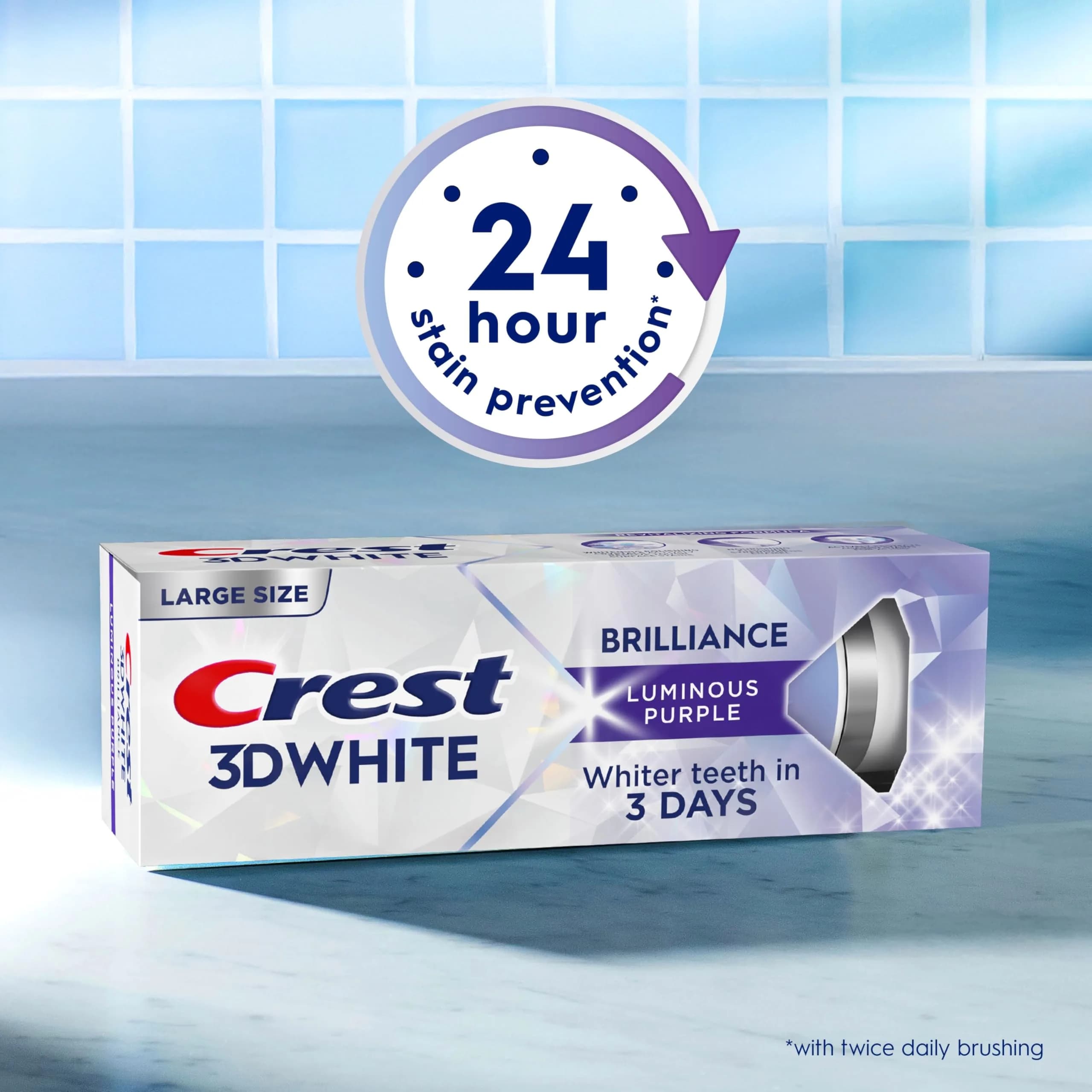 Crest 3D White Brilliance Luminous Purple Teeth Whitening Toothpaste 4.6 oz (130g) Pack of 3 | Fights 100% More Surface Stains - view 5