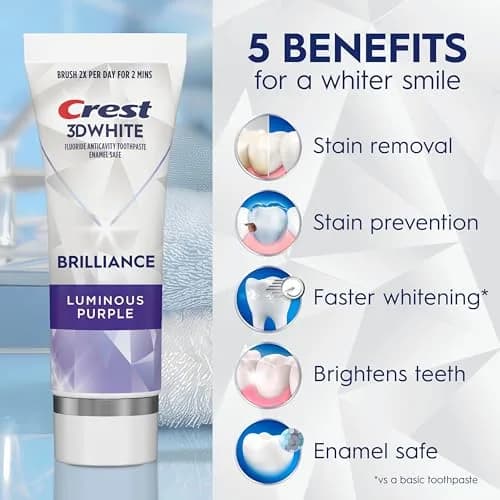 Crest 3D White Brilliance Luminous Purple Teeth Whitening Toothpaste 4.6 oz (130g) Pack of 3 | Fights 100% More Surface Stains thumbnail 2