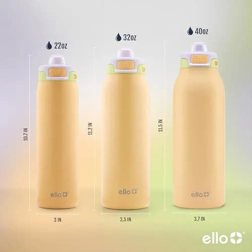 Ello Pop & Fill Stainless Steel Water Bottle 590ml (20oz) | Sip or Chug, Leak-Proof Lock, Sunset Meadow thumbnail 5