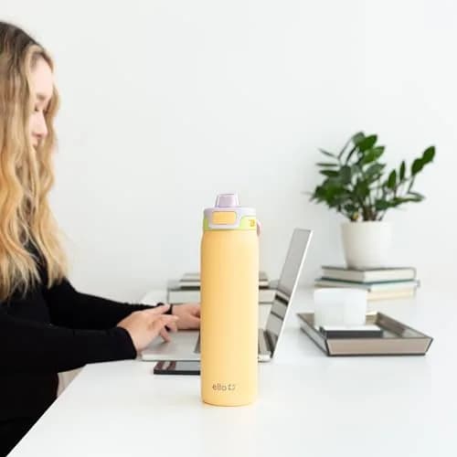 Ello Pop & Fill Stainless Steel Water Bottle 590ml (20oz) | Sip or Chug, Leak-Proof Lock, Sunset Meadow thumbnail 9