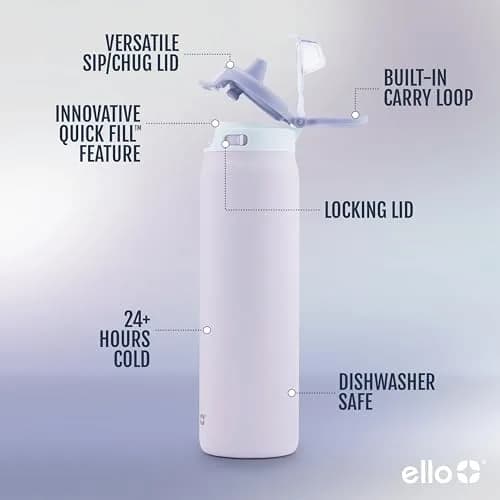 Ello Pop & Fill 650ml (22oz) Stainless Steel Water Bottle with Straw Lid | Aurora thumbnail 2