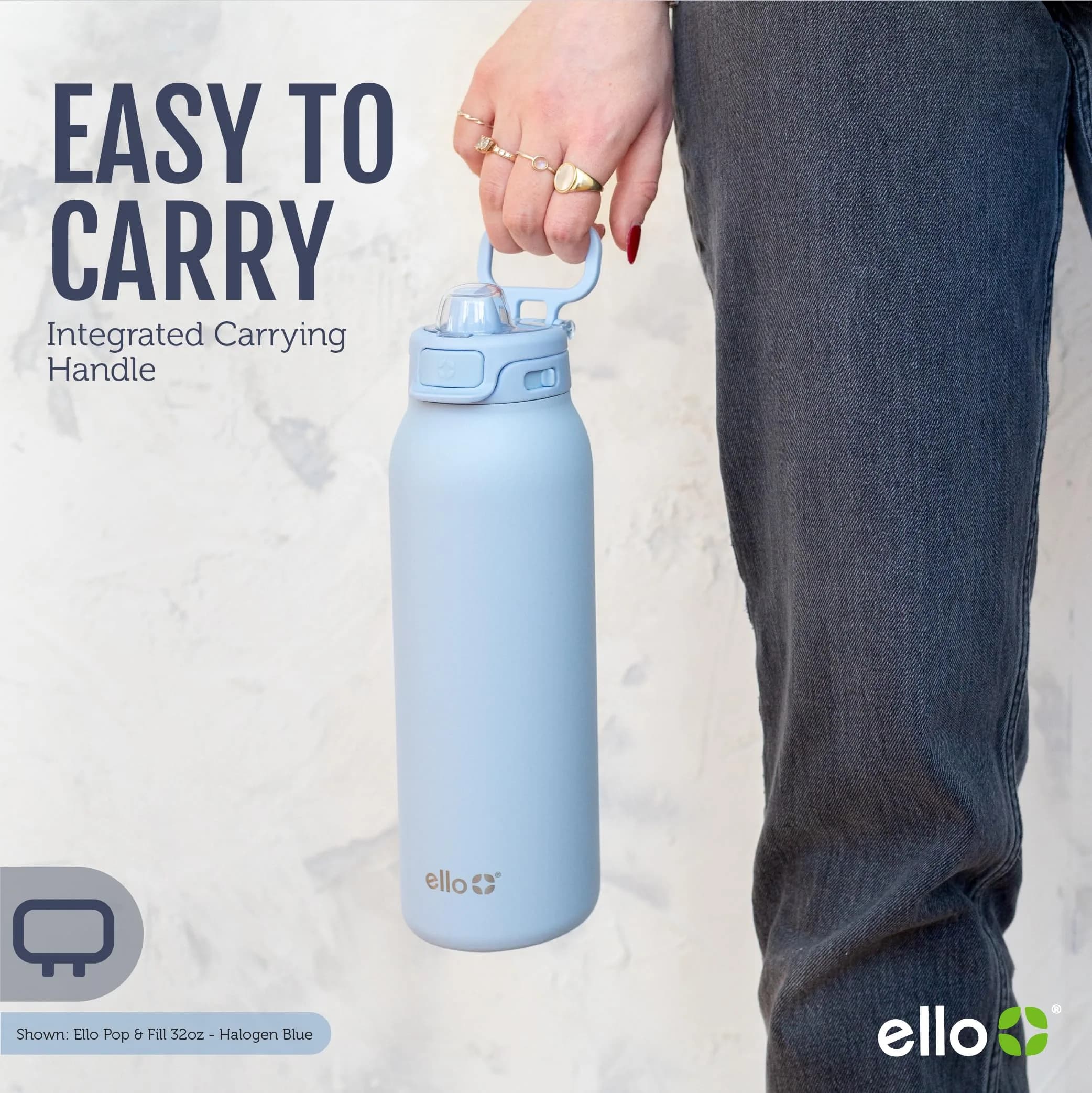 Ello Pop & Fill Insulated Stainless Steel Water Bottle 650ml (22oz) | Sip or Chug, Pistachio - view 7