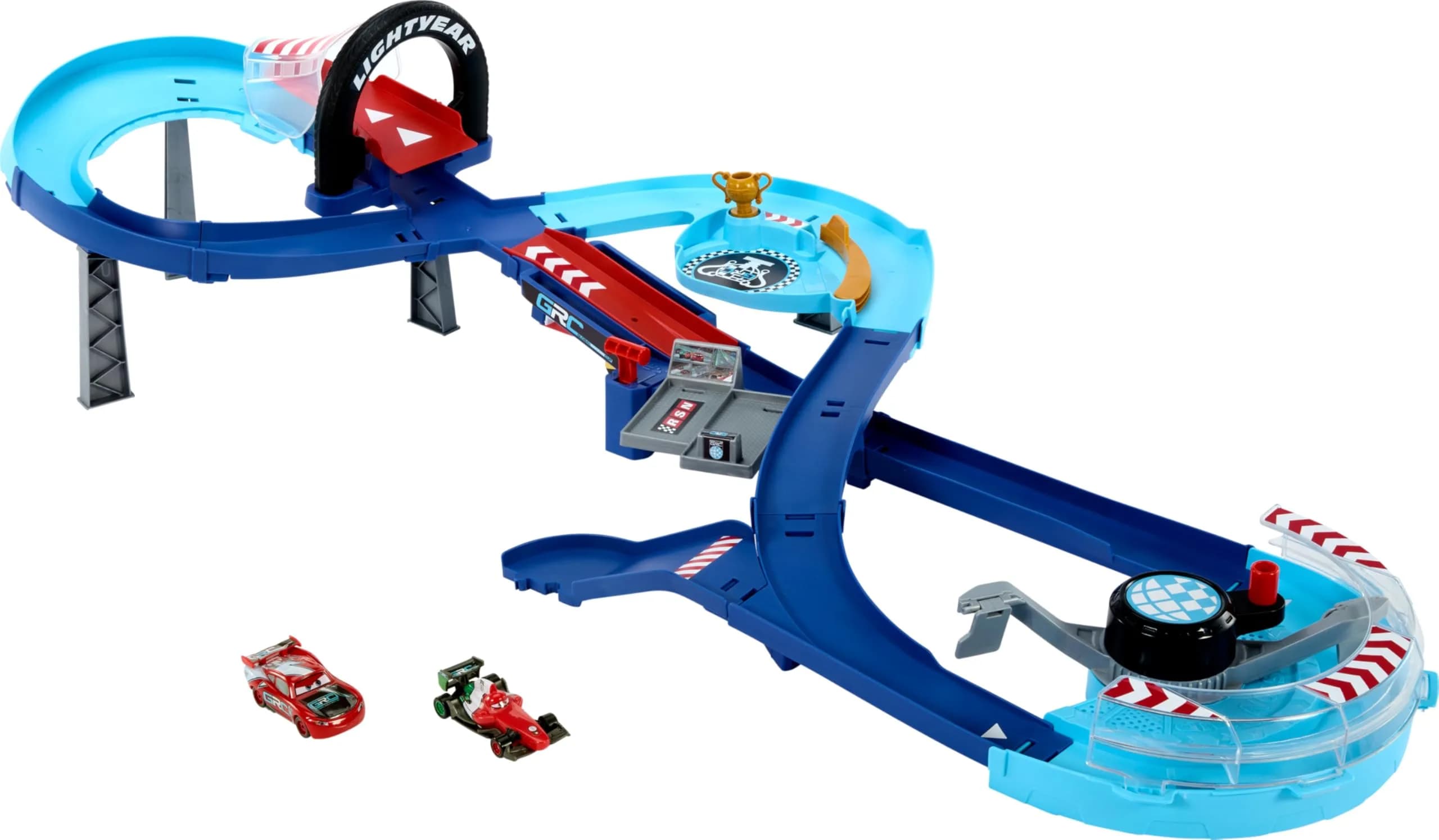 Mattel Disney and Pixar Cars GRC Jumping Raceway Toy Playset | Kid-Powered Racing Fun with Lightning McQueen & Francesco Bernoulli (Large Plastic, Multicolor) — Multicolor