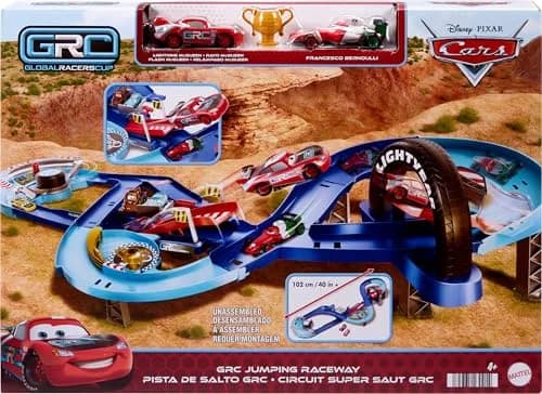 Mattel Disney and Pixar Cars GRC Jumping Raceway Toy Playset | Kid-Powered Racing Fun with Lightning McQueen & Francesco Bernoulli (Large Plastic, Multicolor) thumbnail 6