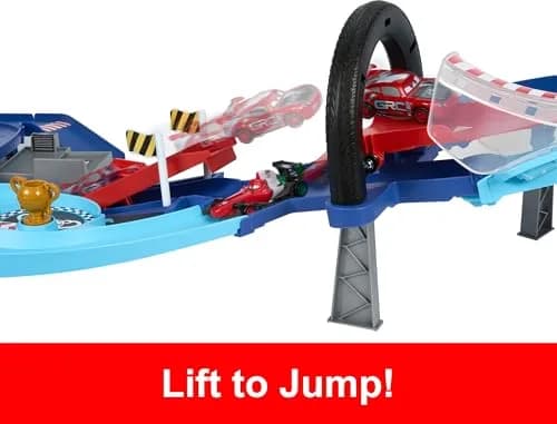 Mattel Disney and Pixar Cars GRC Jumping Raceway Toy Playset | Kid-Powered Racing Fun with Lightning McQueen & Francesco Bernoulli (Large Plastic, Multicolor) thumbnail 3