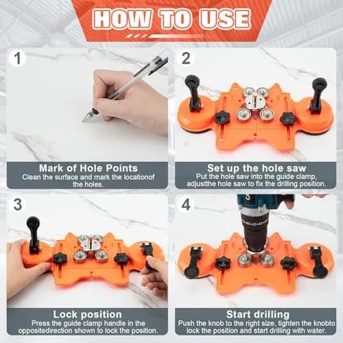 Sermderm Diamond Hole Saw Kit for Tile, Glass, Ceramic, Granite & Marble | 15-Piece Set with Double Suction Cups thumbnail 6
