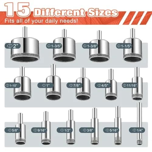 Sermderm Diamond Hole Saw Kit for Tile, Glass, Ceramic, Granite & Marble | 15-Piece Set with Double Suction Cups thumbnail 2