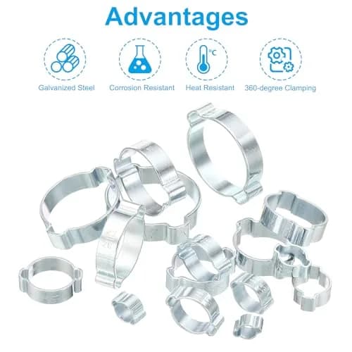 PATIKIL 30 Pack 11-13mm Double Ear Hose Clamp | Galvanized Steel, Corrosion-Resistant, 360° Pressure Distribution thumbnail 4