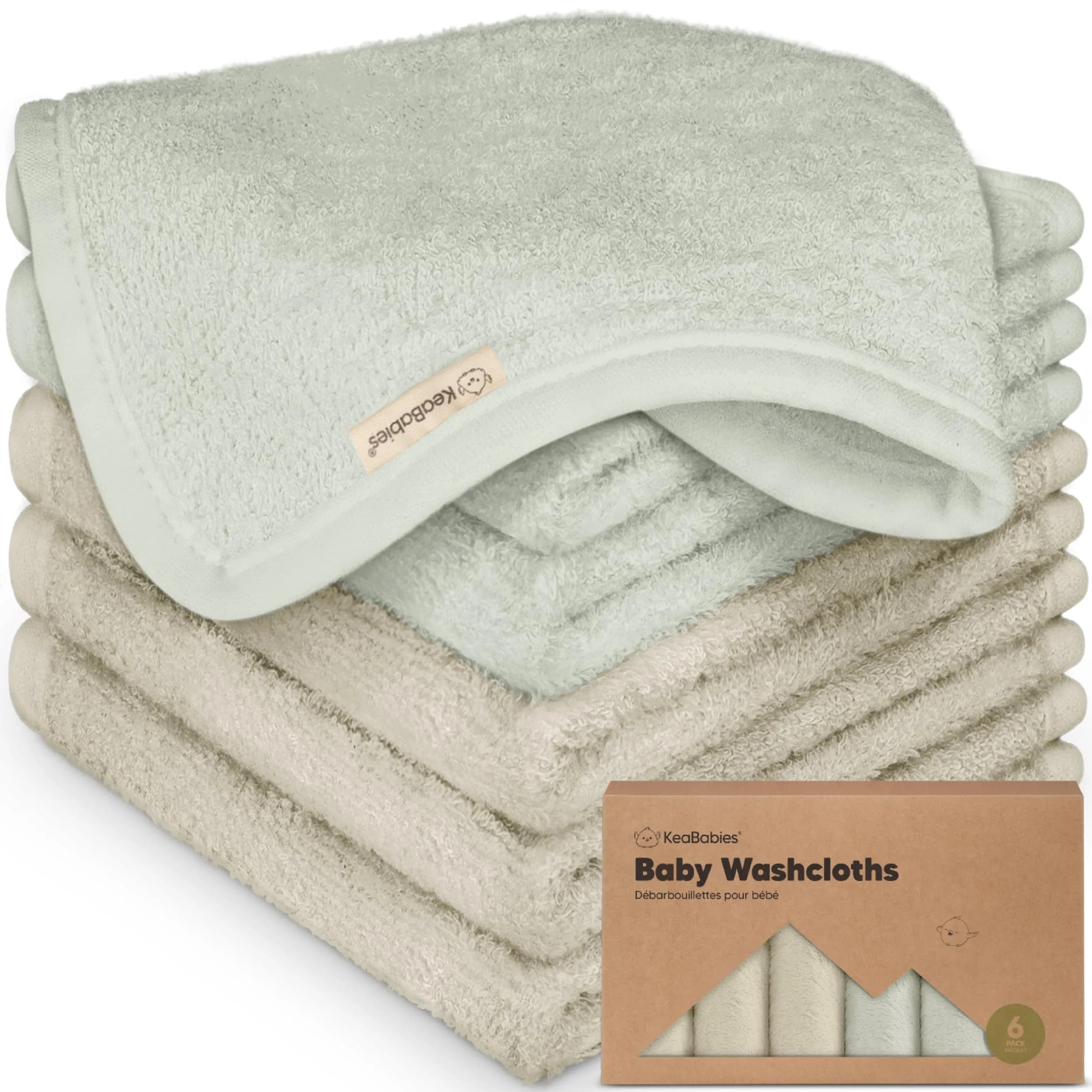 KeaBabies Baby Washcloths 10x10 | Ultra-Soft Bamboo Face & Body Cloths for Newborns & Toddlers — Stone/Dove