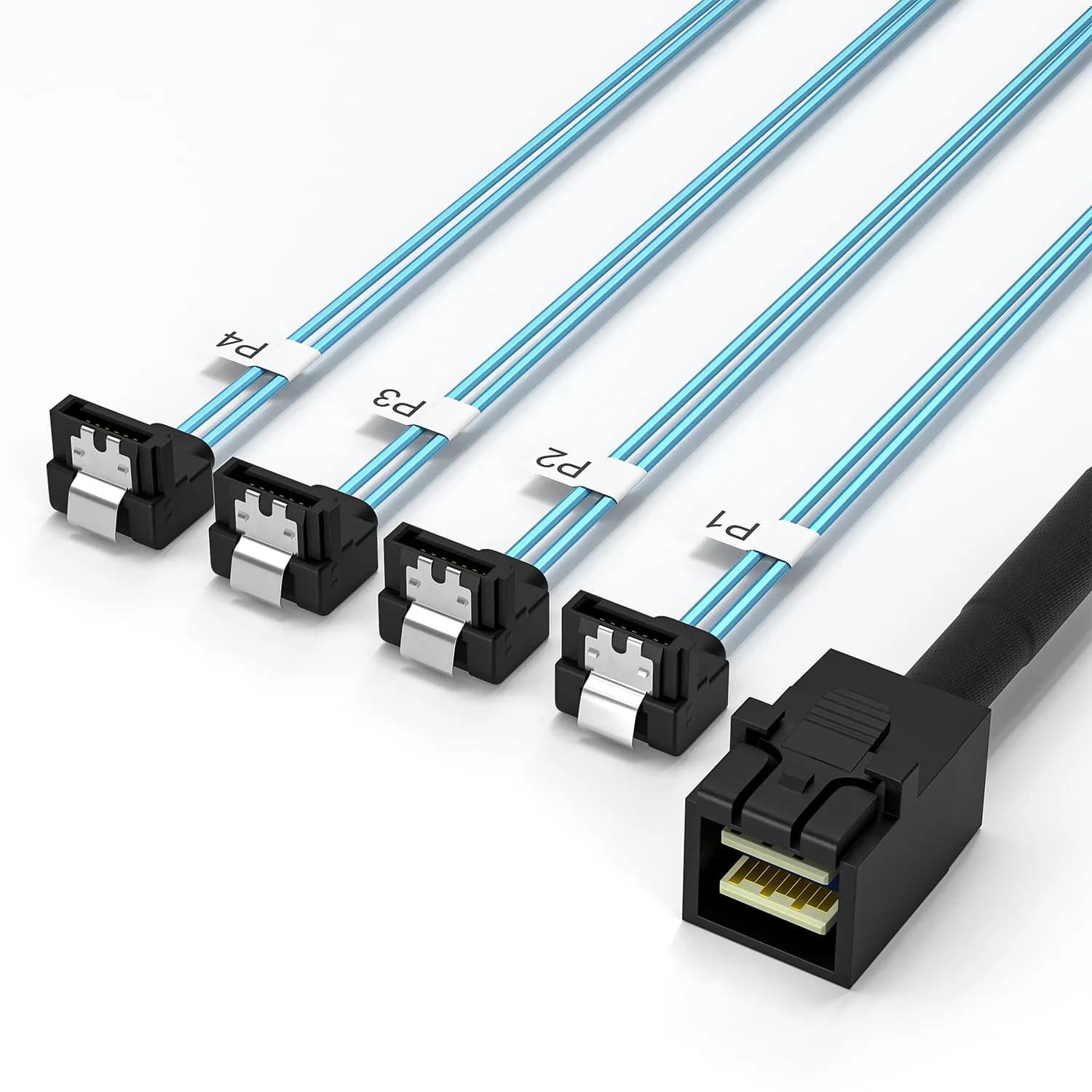 OIKWAN Internal HD Mini SAS to SATA Right Angle Cable, 1.6ft (0.49m) SFF-8643 to 4X SATA - view 2