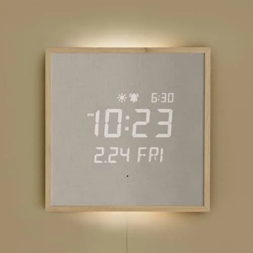 mooas Wooden Frame LED Silent Wall Clock 11.4 inches | Modern Digital with Nightlight & Alarm thumbnail 1