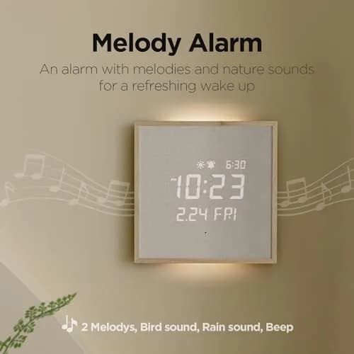 mooas Wooden Frame LED Silent Wall Clock 11.4 inches | Modern Digital with Nightlight & Alarm thumbnail 5