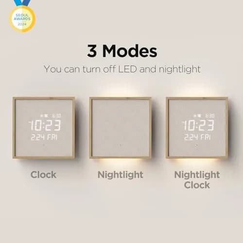 mooas Wooden Frame LED Silent Wall Clock 11.4 inches | Modern Digital with Nightlight & Alarm thumbnail 3
