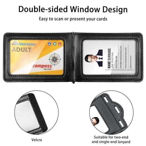 Ouessila Leather Badge Holder with Retractable Reel & 6 Card Slots | Double-Sided Clear ID Protector thumbnail 2
