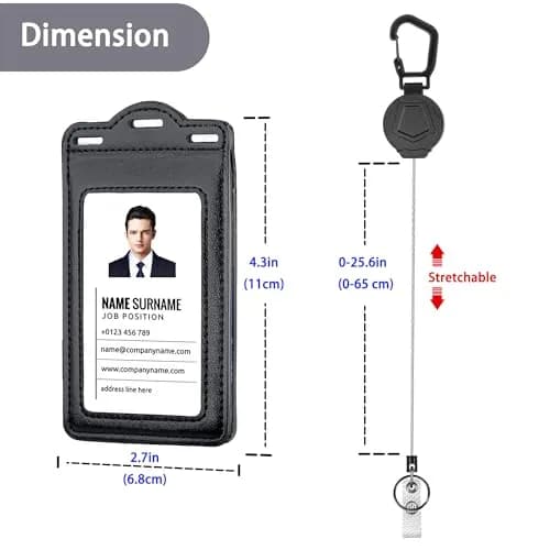 Ouessila Leather Badge Holder with Retractable Reel & 6 Card Slots | Double-Sided Clear ID Protector thumbnail 3