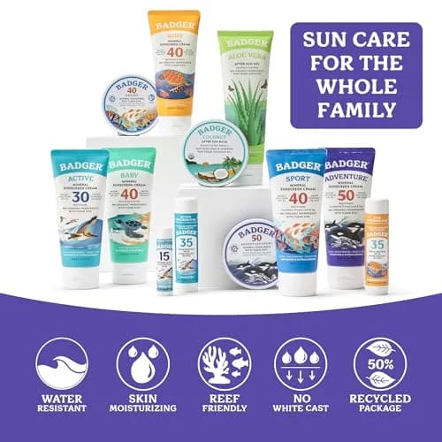 Badger Reef Safe Mineral Sunscreen SPF 50 85ml (2.9 Fl Oz) | Broad Spectrum UVA/UVB Protection thumbnail 6