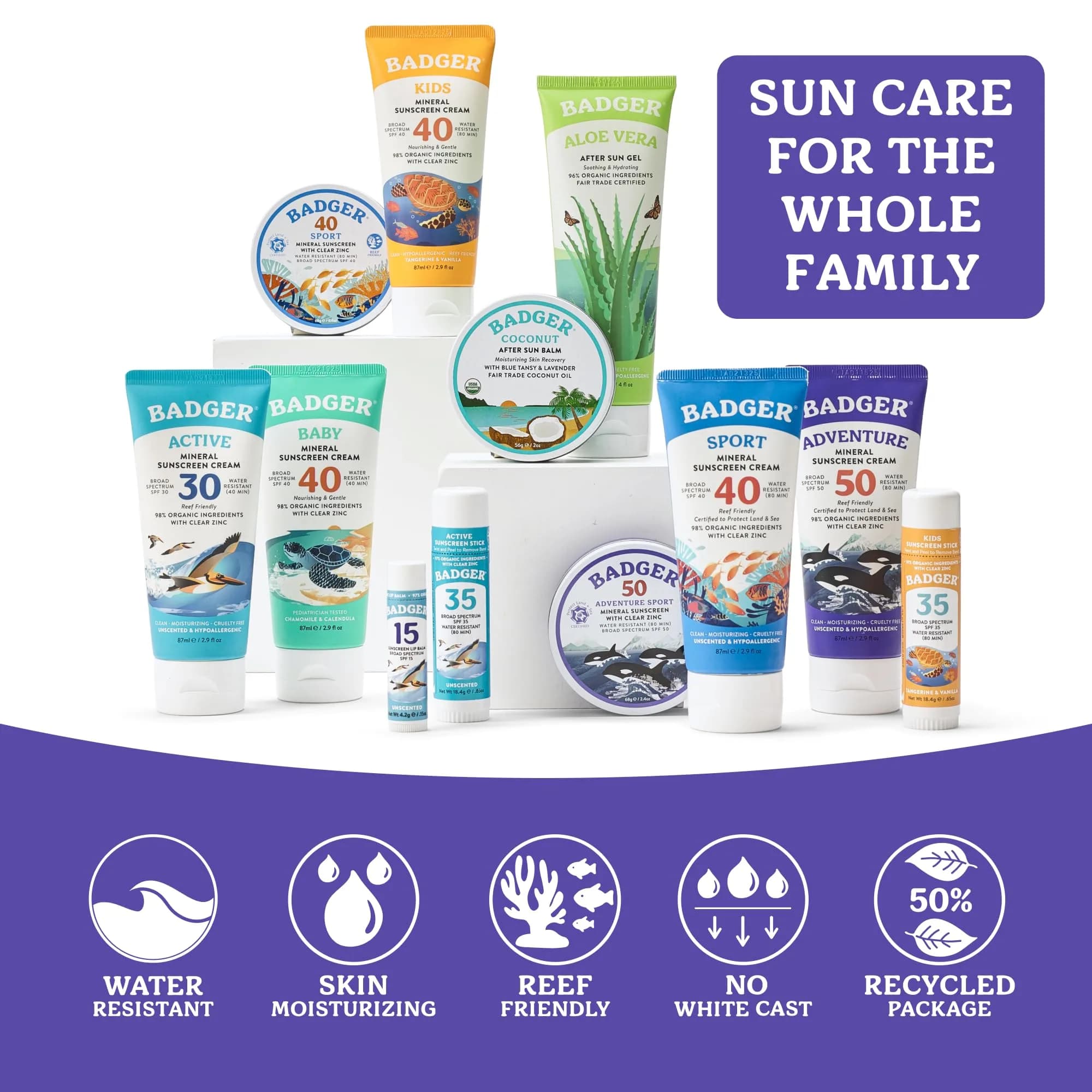 Badger Reef Safe Mineral Sunscreen SPF 50 - 98% Organic, Zinc Oxide, Water Resistant, Unscented, 82g 85ml (2.9 fl oz) | For Sports & Adventures - view 6