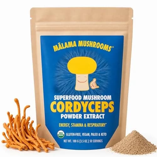 MALAMA MUSHROOMS Cordyceps Mushroom Extract Powder 3.5 oz | Organic Superfood for Energy & Endurance thumbnail 1
