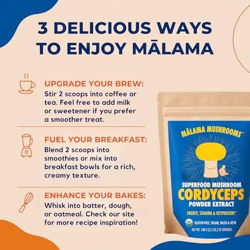 MALAMA MUSHROOMS Cordyceps Mushroom Extract Powder 3.5 oz | Organic Superfood for Energy & Endurance thumbnail 5