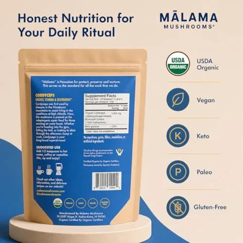 MALAMA MUSHROOMS Cordyceps Mushroom Extract Powder 3.5 oz | Organic Superfood for Energy & Endurance thumbnail 2