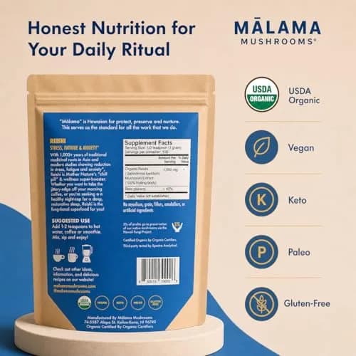 Malama Organic Reishi Mushroom Extract Powder, Natural Superfood 3.5 oz | Supports Immune & Stress thumbnail 2