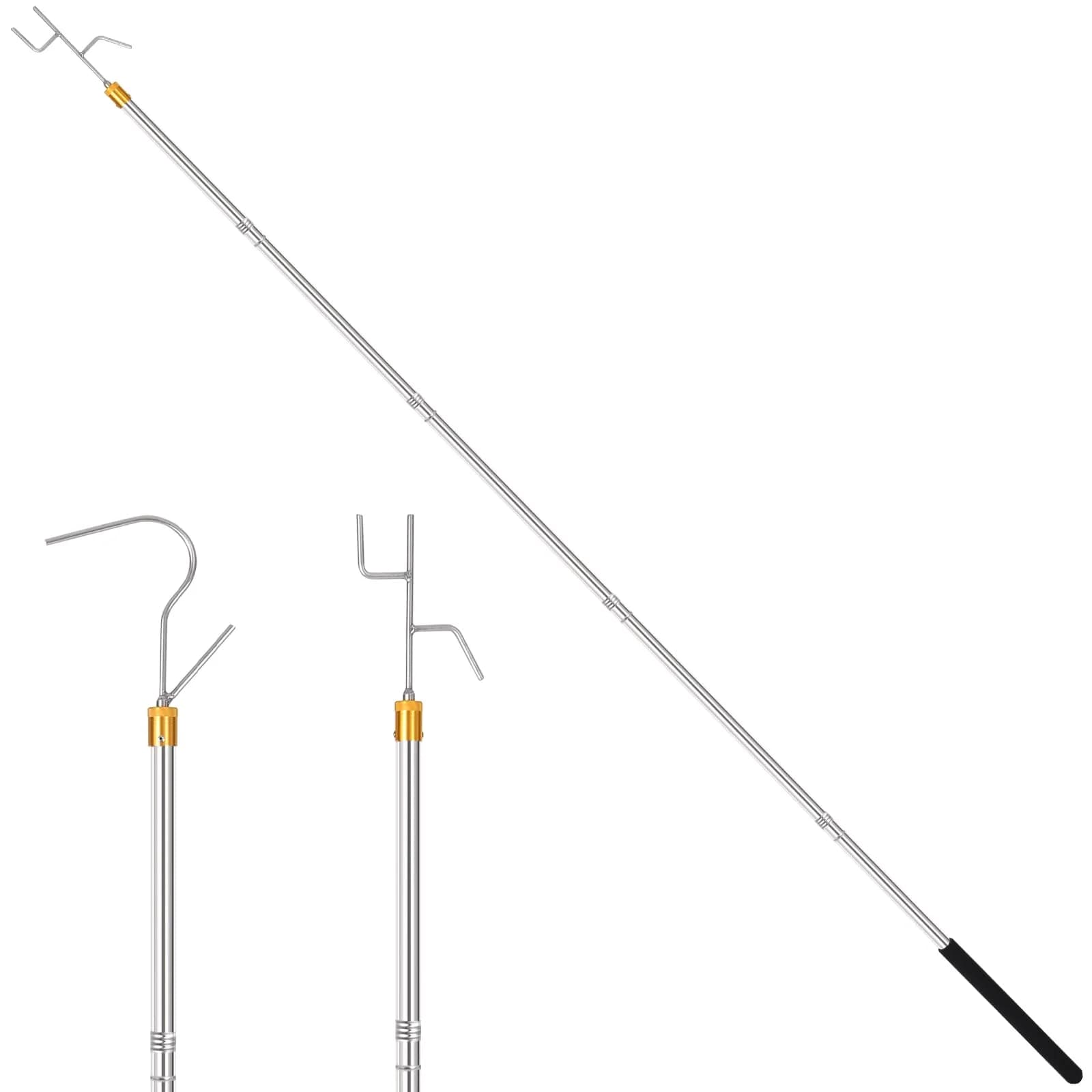 Cagaloi Clothes Hook Pole, 29-71" Adjustable Extension | Stainless Steel, Multi-Purpose — 19mm diameter rod hook