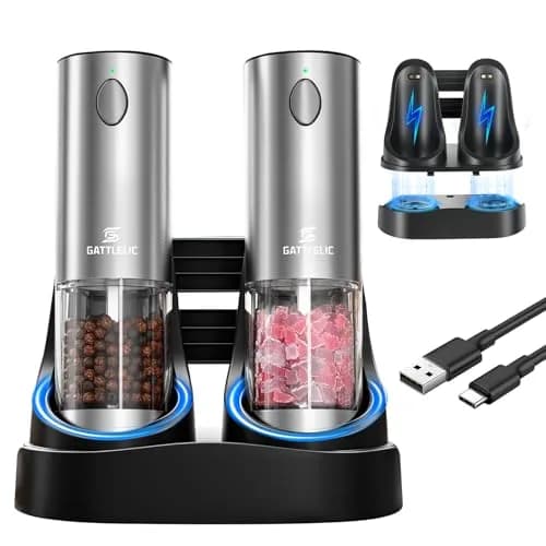 GATTLELIC Electric Salt and Pepper Grinder Set, 95ml Capacity | Rechargeable, Adjustable Coarseness, LED Light (en_US) thumbnail 1