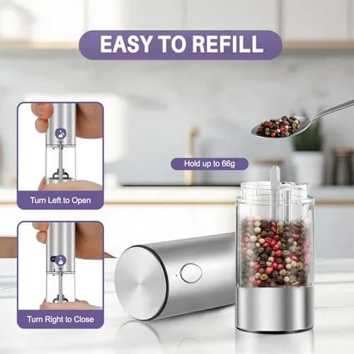 GATTLELIC Electric Salt and Pepper Grinder Set, 95ml Capacity | Rechargeable, Adjustable Coarseness, LED Light (en_US) thumbnail 4