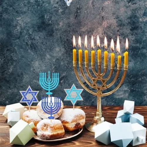 ZHUOWEISM Hanukkah Cupcake Toppers Glitter Star of David 24 pcs | Festive Cake Decorations thumbnail 6