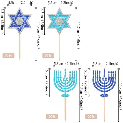 ZHUOWEISM Hanukkah Cupcake Toppers Glitter Star of David 24 pcs | Festive Cake Decorations thumbnail 2