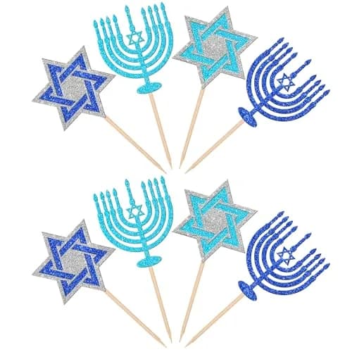 ZHUOWEISM Hanukkah Cupcake Toppers Glitter Star of David 24 pcs | Festive Cake Decorations thumbnail 3