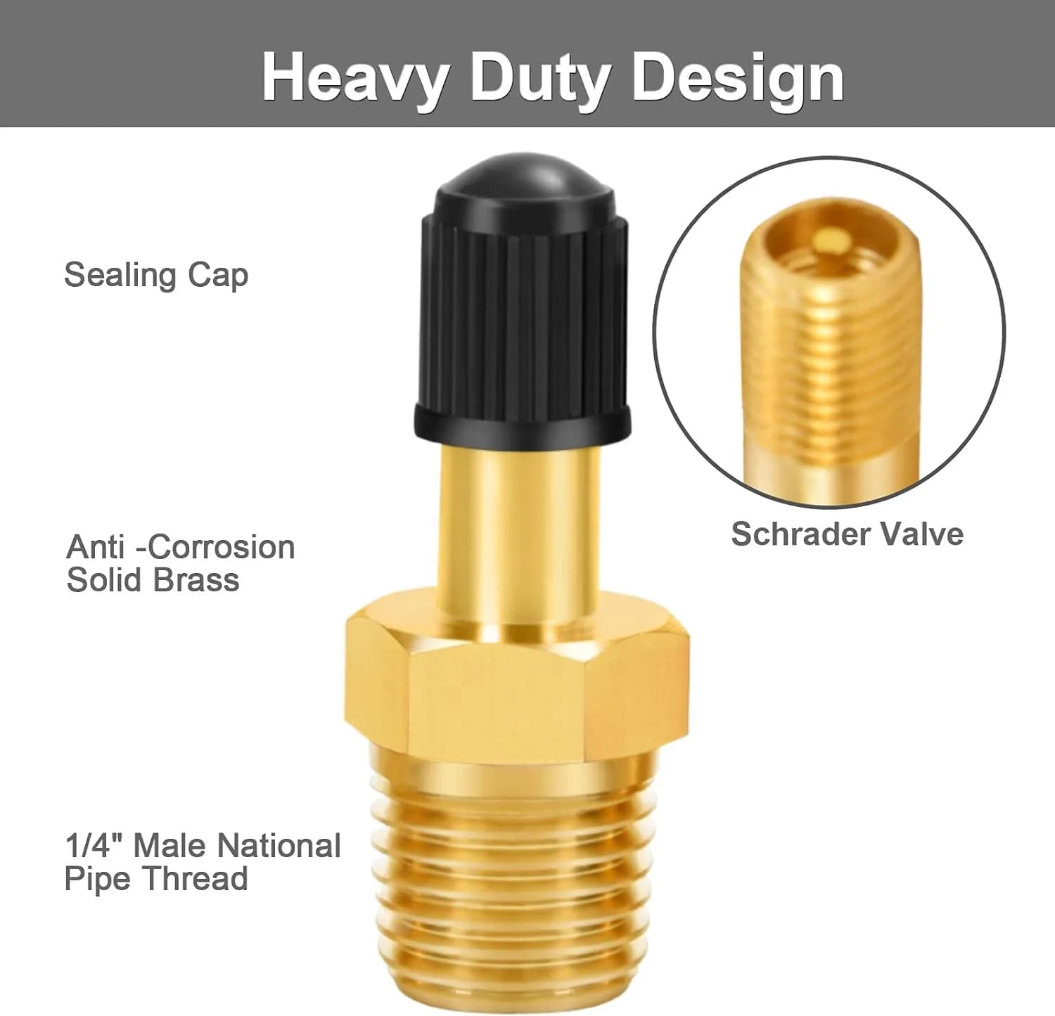 GODESON 1/4" NPT Brass Tank Valve Schrader Valve with Male NPT, Pack of 2 | Anti-Corrosion Air Compressor Tank Valve - view 5