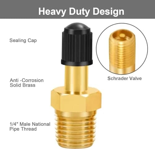 GODESON 1/4" NPT Brass Tank Valve Schrader Valve with Male NPT, Pack of 2 | Anti-Corrosion Air Compressor Tank Valve thumbnail 5