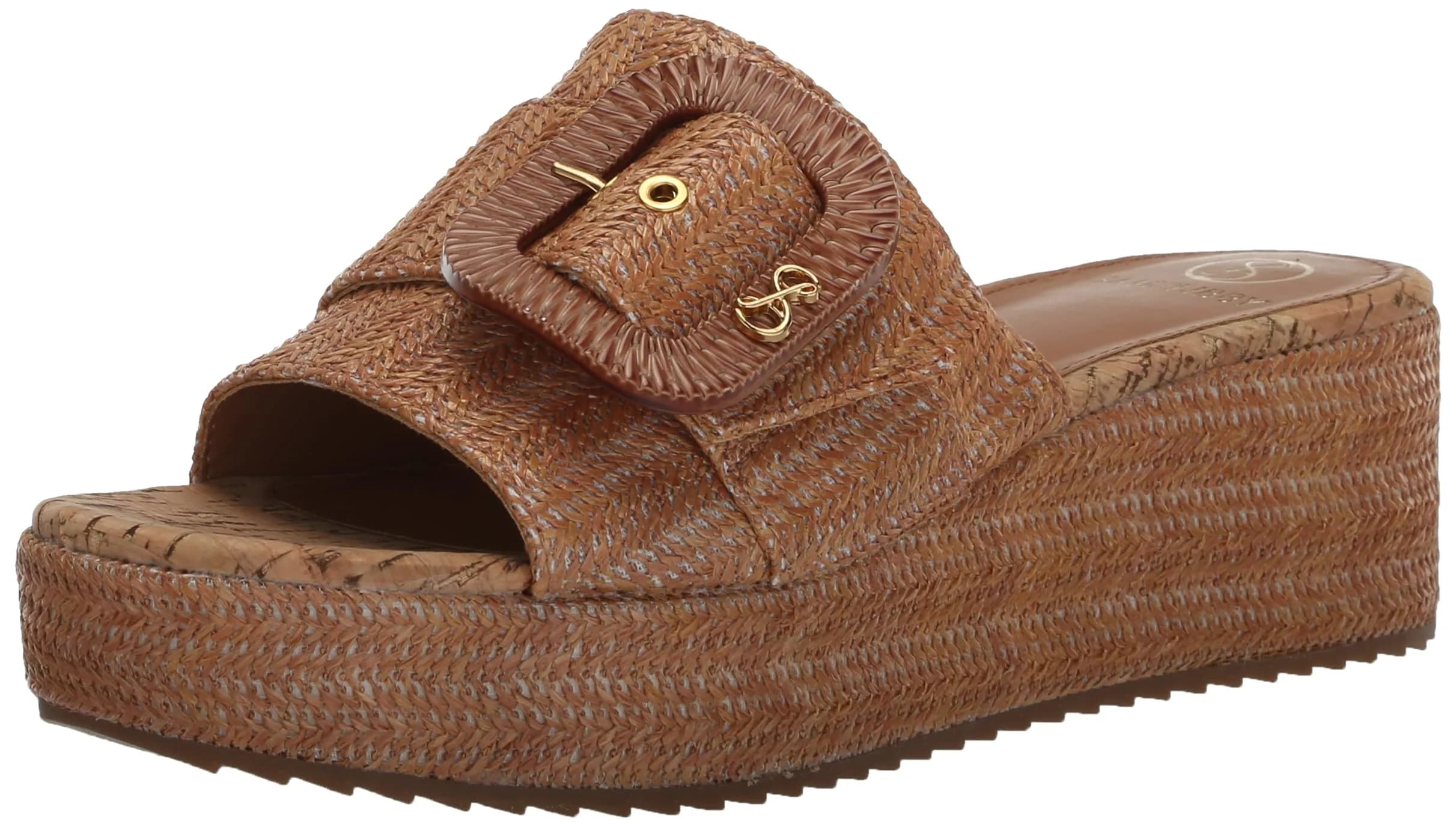 Sam & Libby Crysta Wedge Sandal Light Cuoio Brown 8.5 Medium | Elegant Summer Wedge with 2.375 Inch Heel - main product image