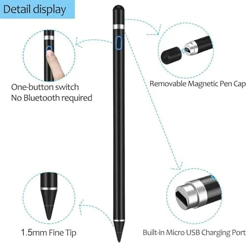 DOGAIN Stylus Pen for Touchscreen Devices, 1.5mm Fine Point Rechargeable Black | Compatible with iPad, iPhone, Android thumbnail 5