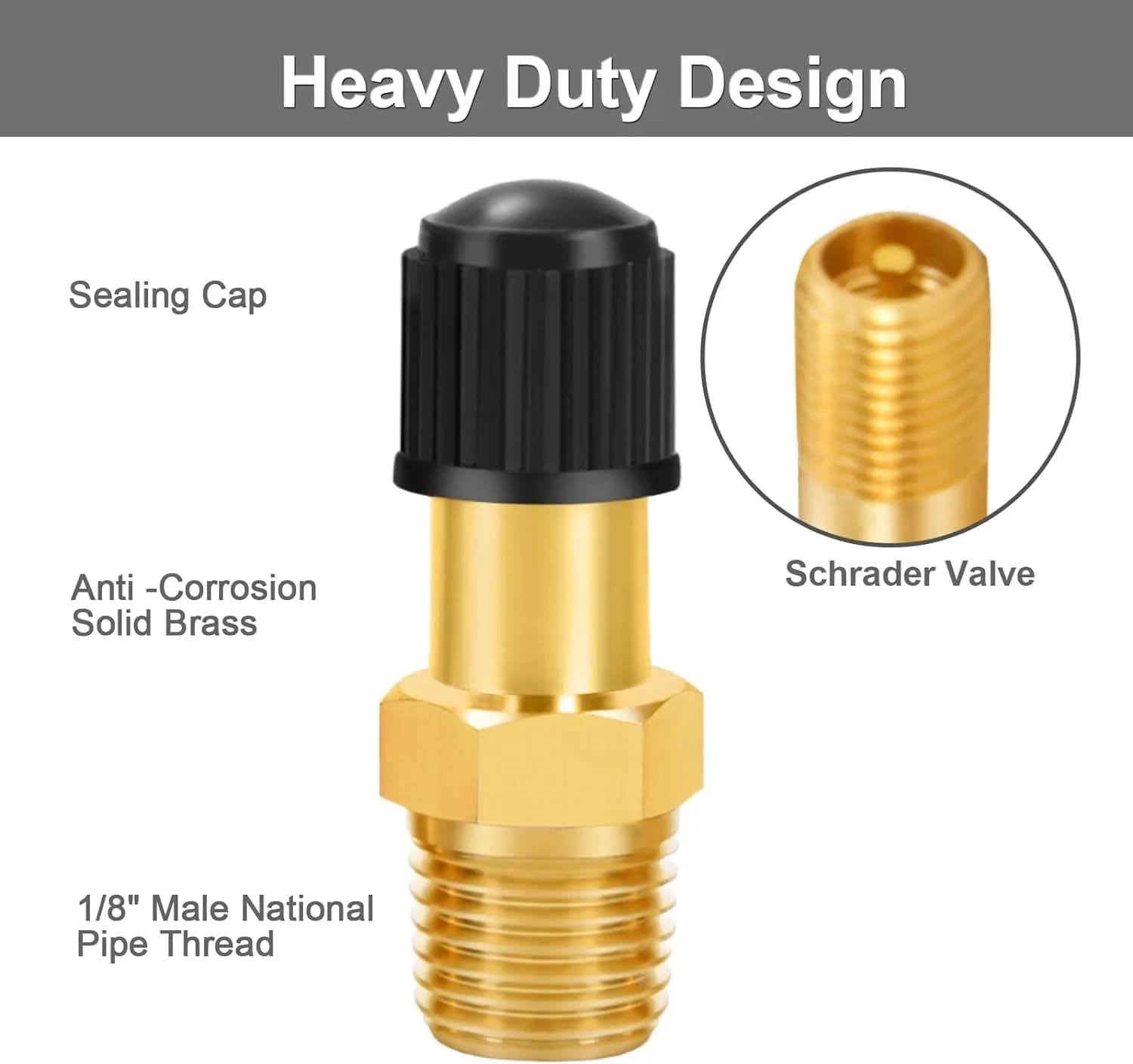 GODESON 1/8" NPT Brass Schrader Tank Valve (Pack of 2) | Anti-Corrosion Air Compressor Valve - view 3