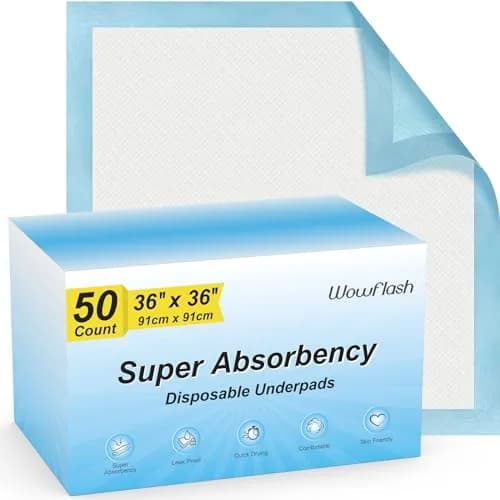 Wowflash Super Absorbency Disposable Underpads 91cm x 91cm (50 Count) | 5-Layer Protection for Adults, Babies, and Pets thumbnail 1