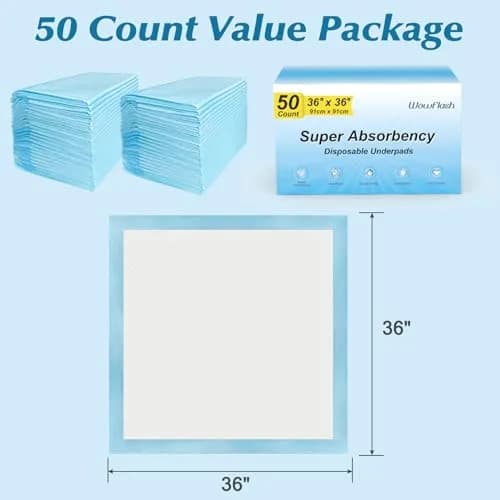 Wowflash Super Absorbency Disposable Underpads 91cm x 91cm (50 Count) | 5-Layer Protection for Adults, Babies, and Pets thumbnail 7