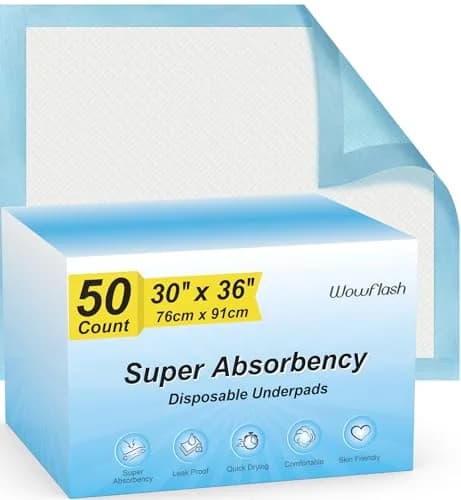 Wowflash Super Absorbency Disposable Underpads 76cm x 91cm (30" x 36") | 5-Layer Leakproof Protection thumbnail 1