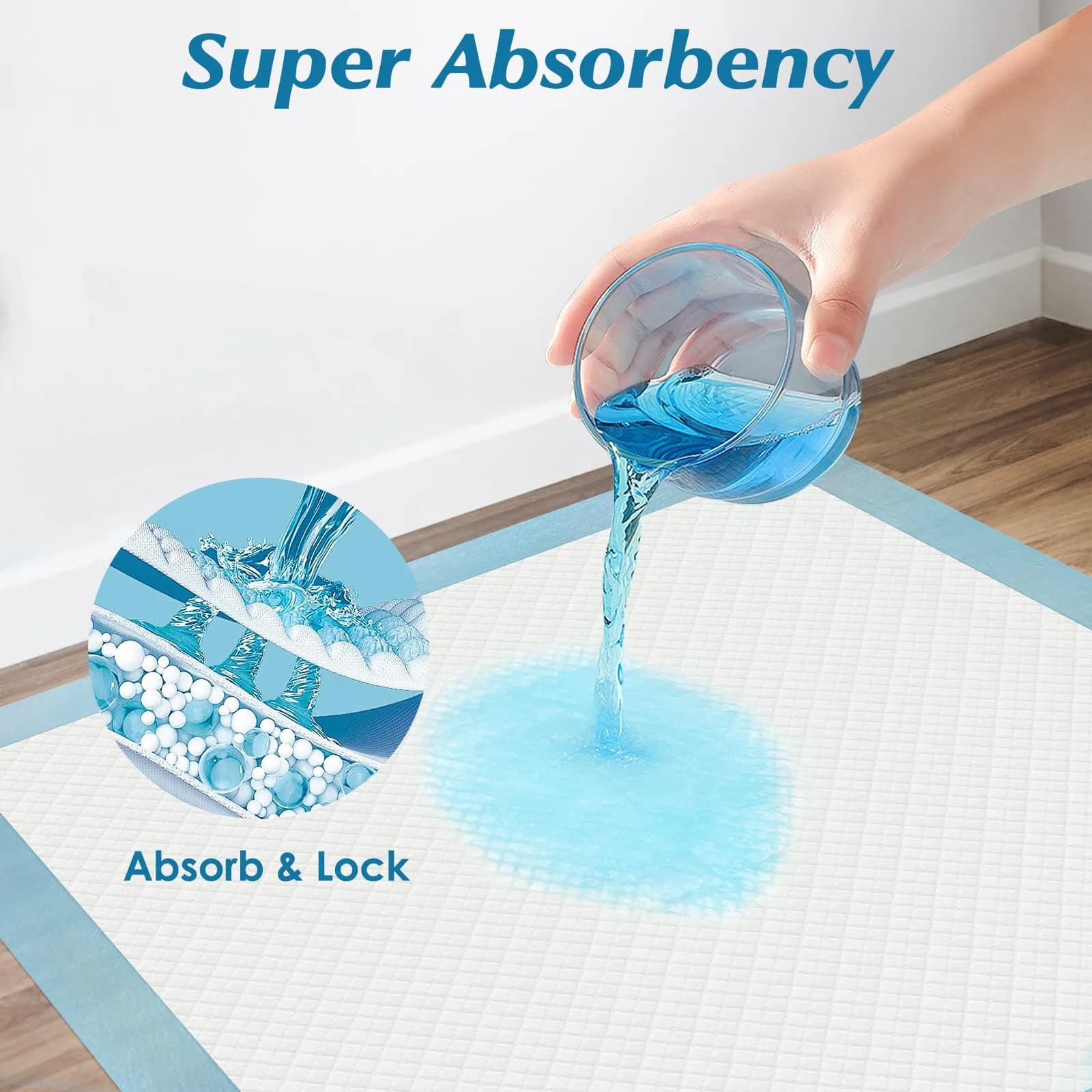 Wowflash Super Absorbency Disposable Underpads 22" x 22" (100 Count) | 5-Layer Protection for Adults, Babies & Pets - view 3